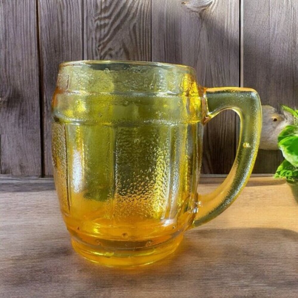 Vintage Amber Glass Barrel Shot Glass Single Toothpick Holder Glassware Decor